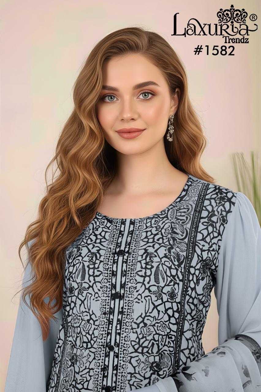 Ynf Faux Georgette KESH677 Laxuria Trendz 1582 Kurti Wholesale Designer Kurtis Georgette Kurti Embroidered Kurtis Manufacturer- Kapda Export