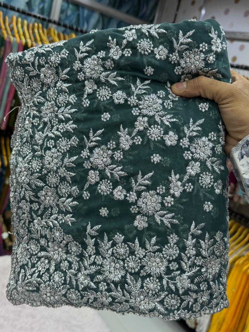 Ynf Georgette KESH114 SILVER-LIGHT Sarees Festive Collections Wholesale Georgette Sarees Stone Work Saree Zari Sarees Manufacturer- Kapda Export