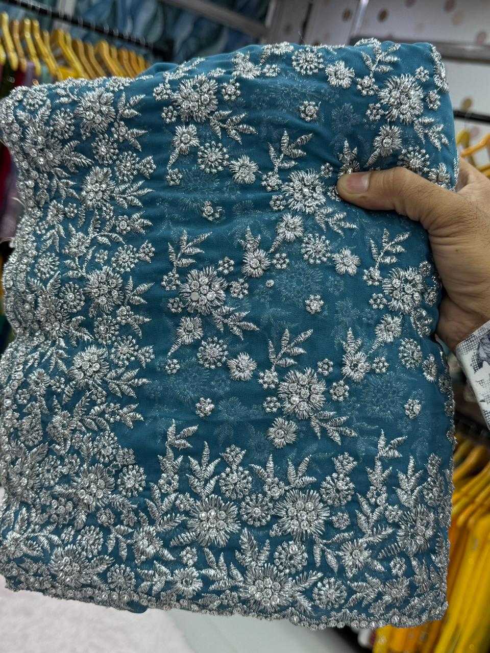 Ynf Georgette KESH114 SILVER-LIGHT Sarees Festive Collections Wholesale Georgette Sarees Stone Work Saree Zari Sarees Manufacturer- Kapda Export