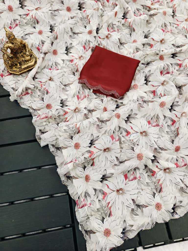 Ynf Georgette KESH673 TRISHA Sarees Wholesale Party Wear Sarees Printed Sarees Stone Work Saree Manufacturer- Kapda Export