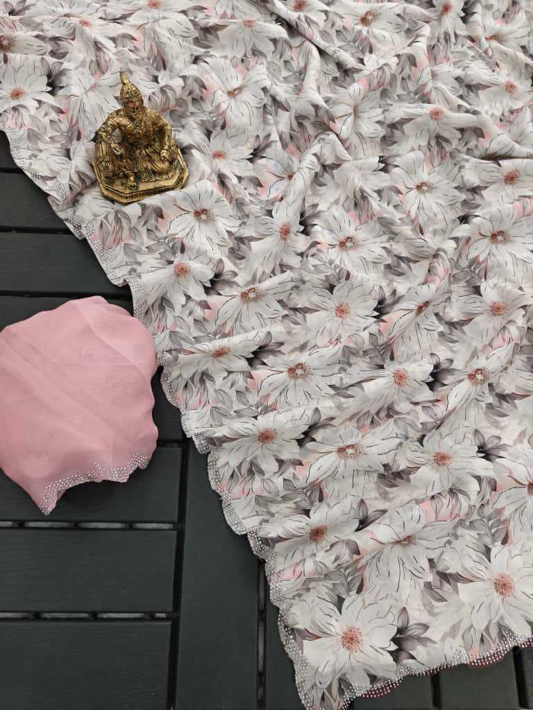 Ynf Georgette KESH673 TRISHA Sarees Wholesale Party Wear Sarees Printed Sarees Stone Work Saree Manufacturer- Kapda Export