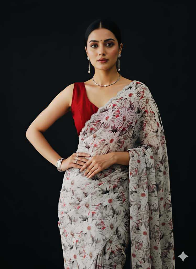 Ynf Georgette KESH673 TRISHA Sarees Wholesale Party Wear Sarees Printed Sarees Stone Work Saree Manufacturer- Kapda Export