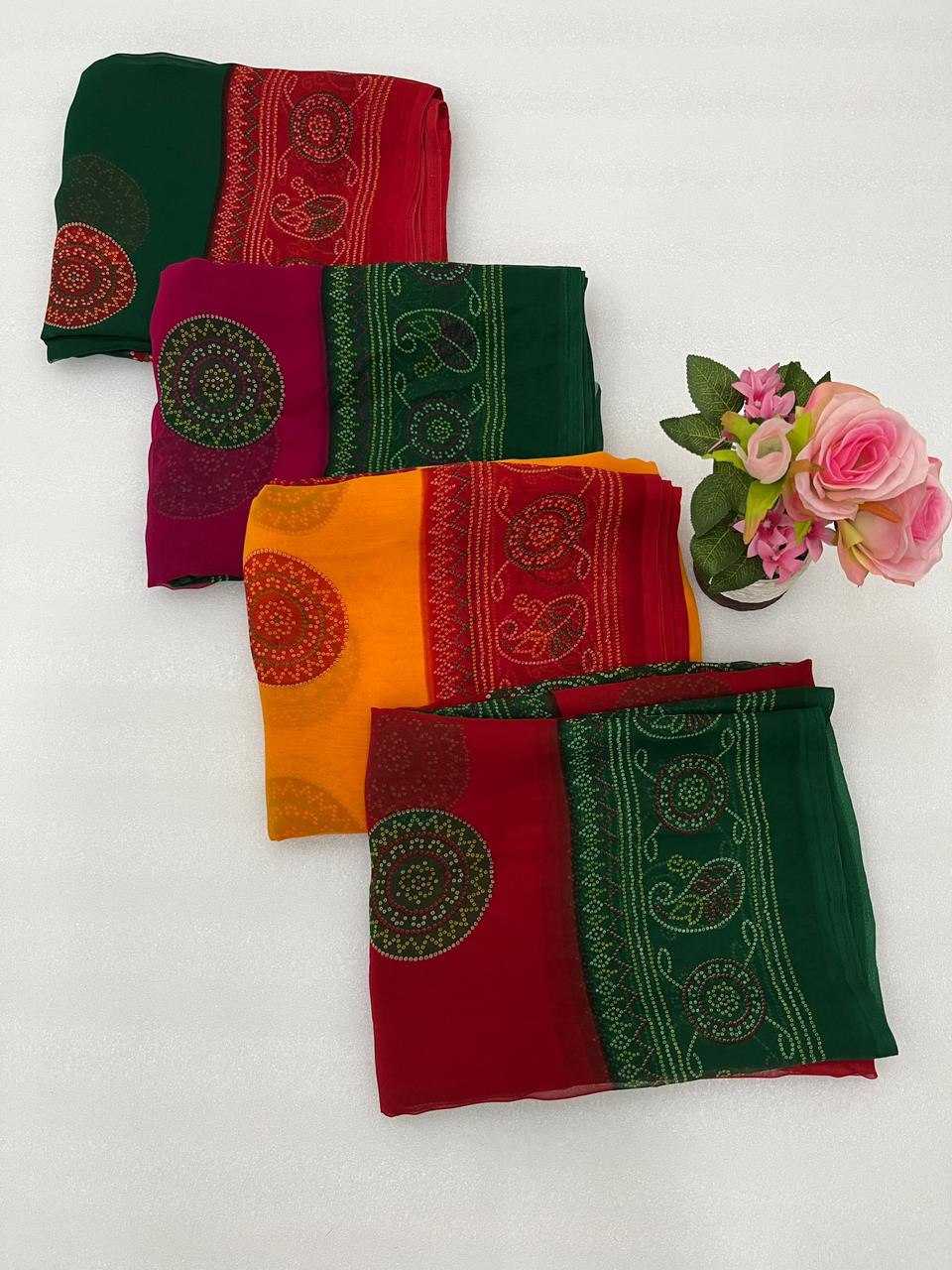 Ynf Georgette KESH696 003 Sarees Wholesale Festive Sarees Bandhani Sarees Casual Sarees Manufacturer- Kapda Export