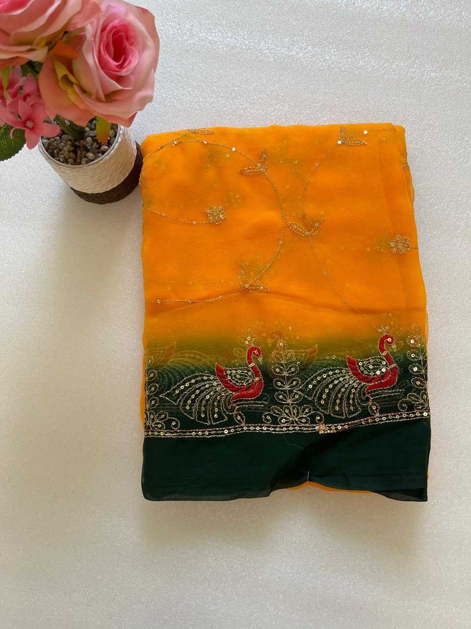 Ynf Georgette KESH696 004 Sarees Wholesale Sequence Sarees Work Sarees Festive Sarees Manufacturer- Kapda Export