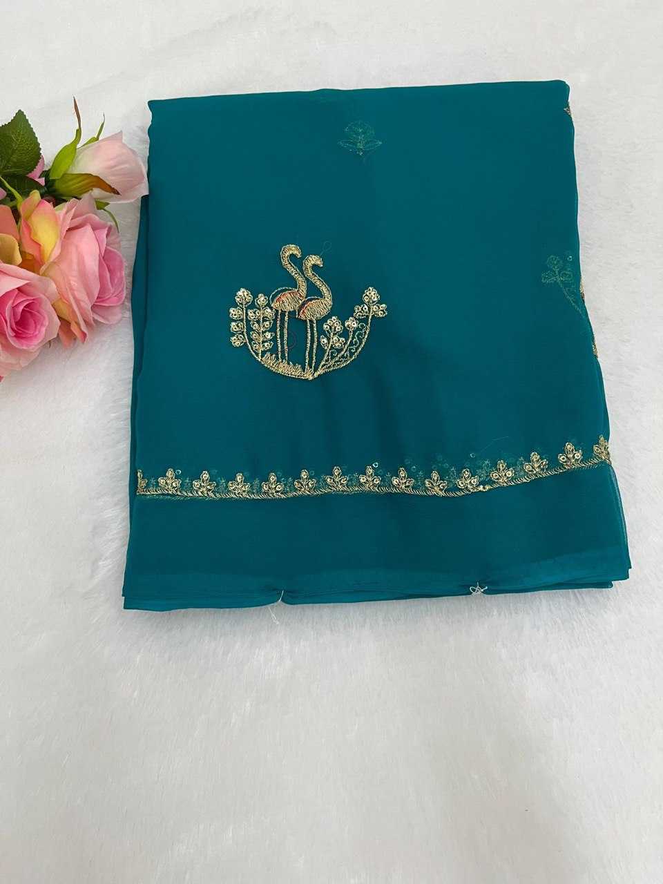 Ynf Georgette KESH696 13 Sarees Wholesale Sequence Sarees Work Sarees Embroidered Sarees Manufacturer- Kapda Export
