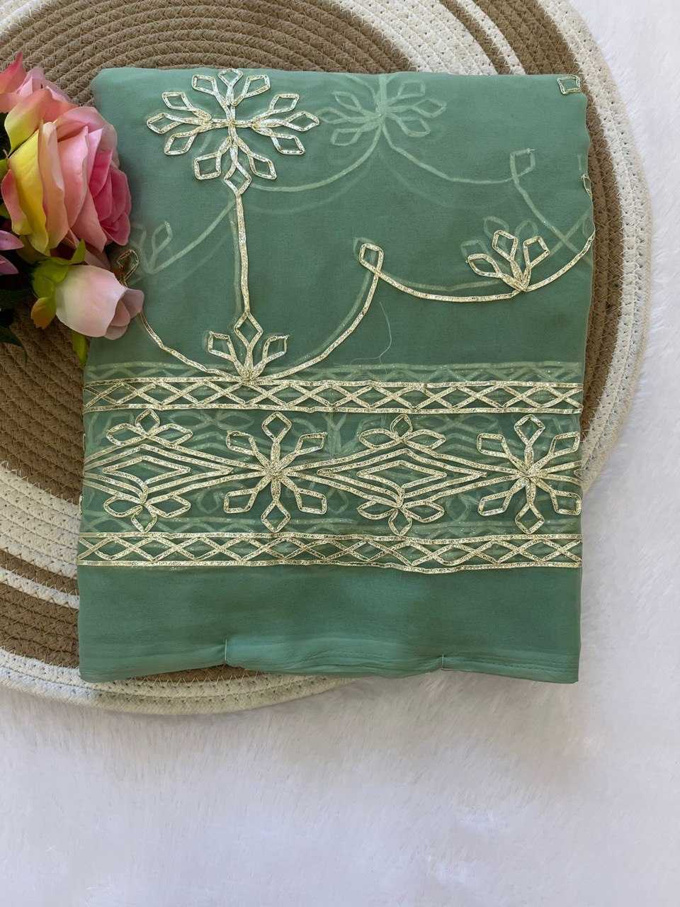 Ynf Georgette KESH696 18 Sarees Wholesale Gota Patti Sarees Embroidered Sarees Heavy Work Sarees Manufacturer- Kapda Export