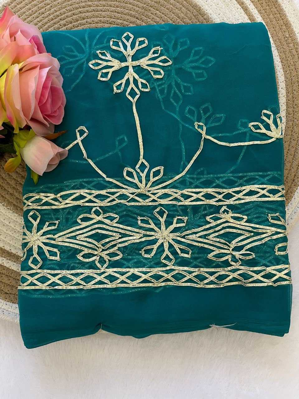 Ynf Georgette KESH696 18 Sarees Wholesale Gota Patti Sarees Embroidered Sarees Heavy Work Sarees Manufacturer- Kapda Export