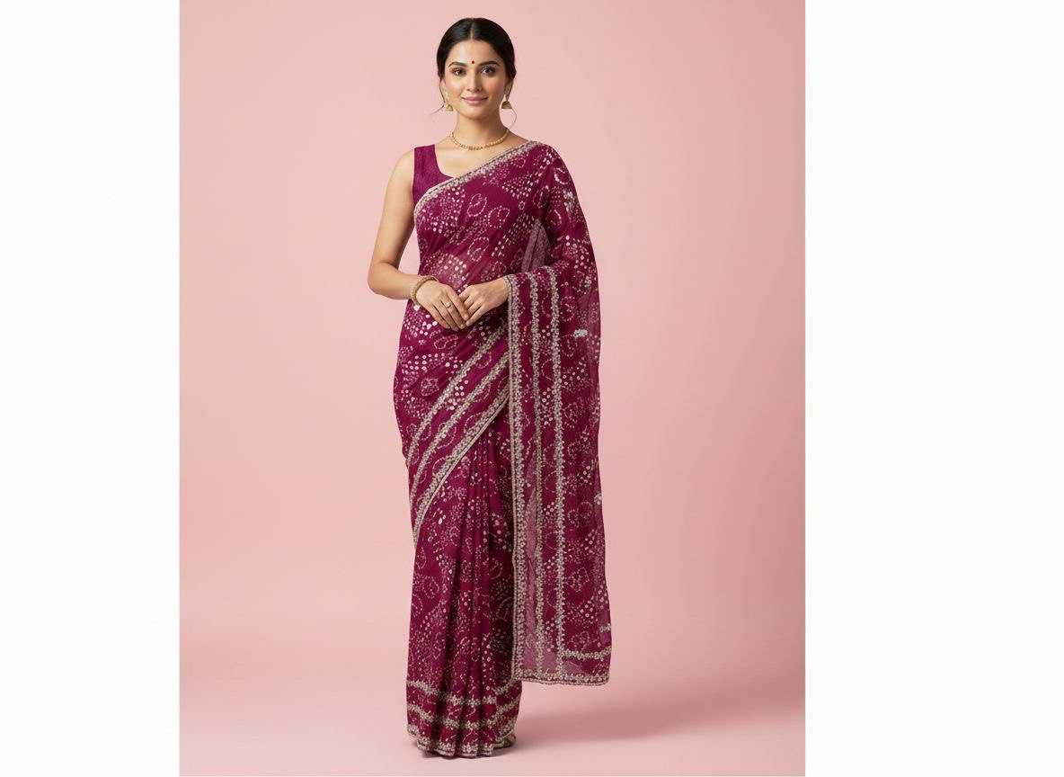 Ynf Georgette KESH696 23 Sarees Wholesale Sequence Sarees Heavy Work Sarees Bandhani Sarees Manufacturer- Kapda Export