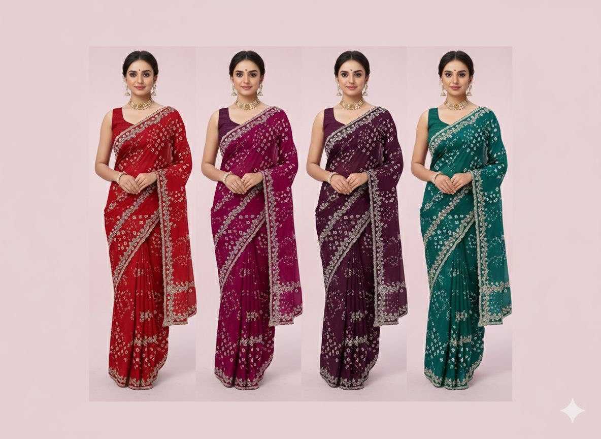 Ynf Georgette KESH696 23 Sarees Wholesale Sequence Sarees Heavy Work Sarees Bandhani Sarees Manufacturer- Kapda Export