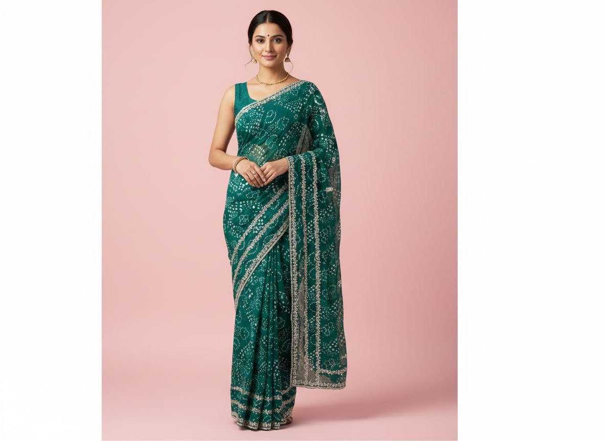 Ynf Georgette KESH696 23 Sarees Wholesale Sequence Sarees Heavy Work Sarees Bandhani Sarees Manufacturer- Kapda Export