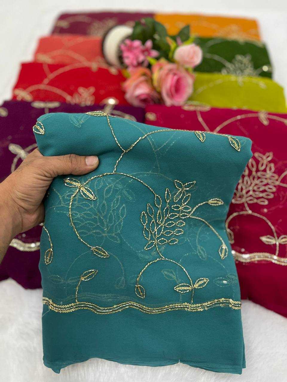 Ynf Georgette KESH696 31 Sarees Wholesale Sequence Sarees Work Sarees Embroidered Sarees Manufacturer- Kapda Export