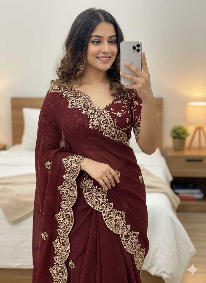 Ynf Georgette KESH696 AMINA Sarees Wholesale Embroidered Sarees Heavy Work Sarees Festive Sarees Manufacturer- Kapda Export