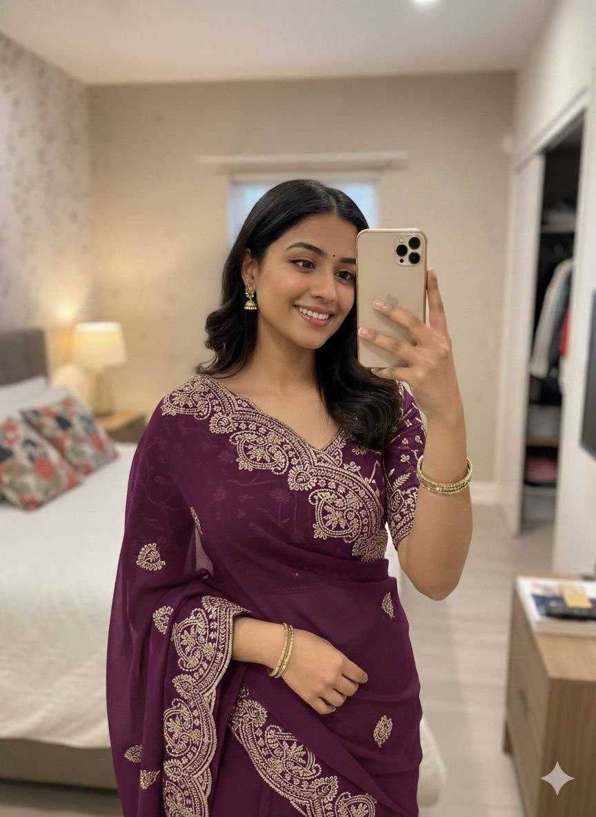 Ynf Georgette KESH696 AMINA Sarees Wholesale Embroidered Sarees Heavy Work Sarees Festive Sarees Manufacturer- Kapda Export