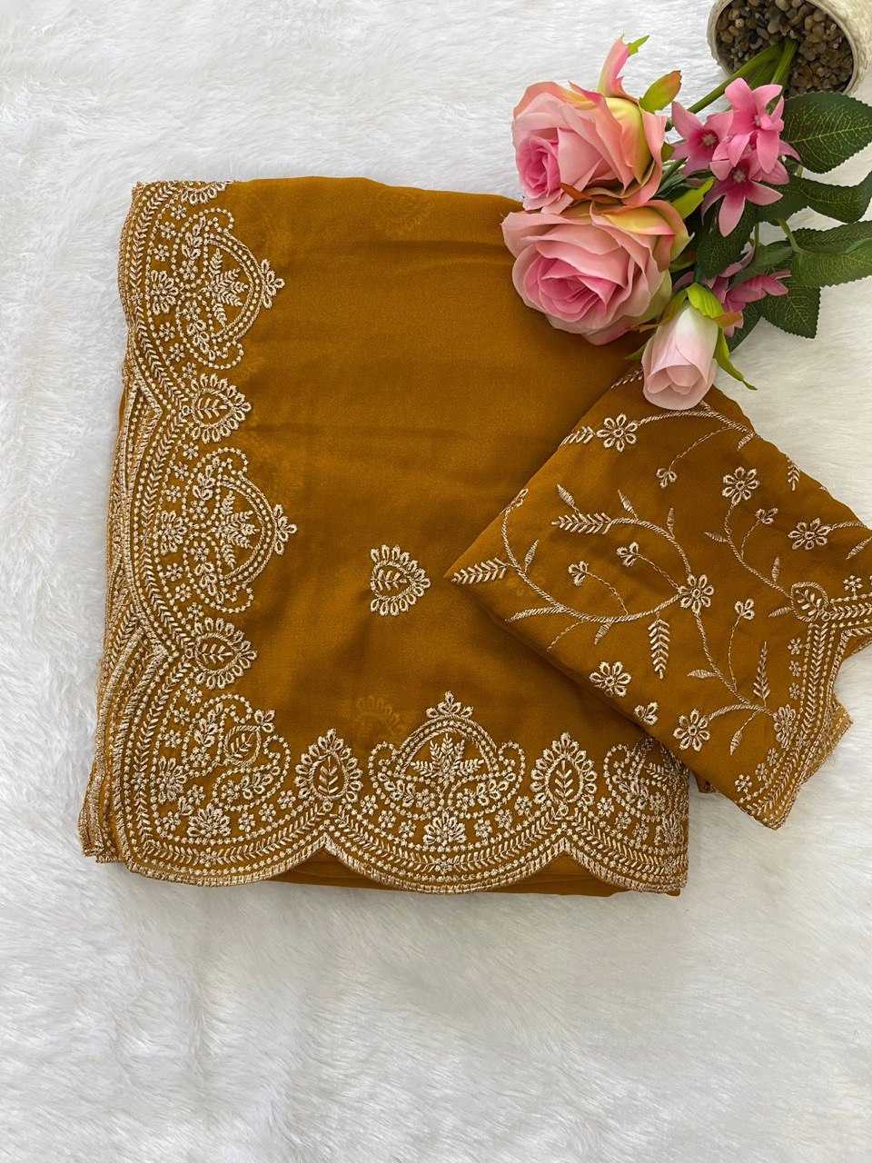 Ynf Georgette KESH696 AMINA Sarees Wholesale Embroidered Sarees Heavy Work Sarees Festive Sarees Manufacturer- Kapda Export