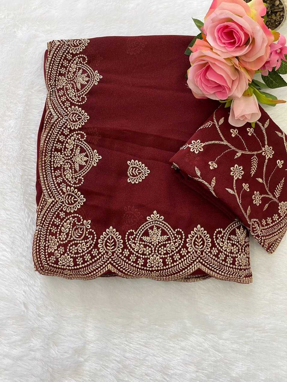 Ynf Georgette KESH696 AMINA Sarees Wholesale Embroidered Sarees Heavy Work Sarees Festive Sarees Manufacturer- Kapda Export