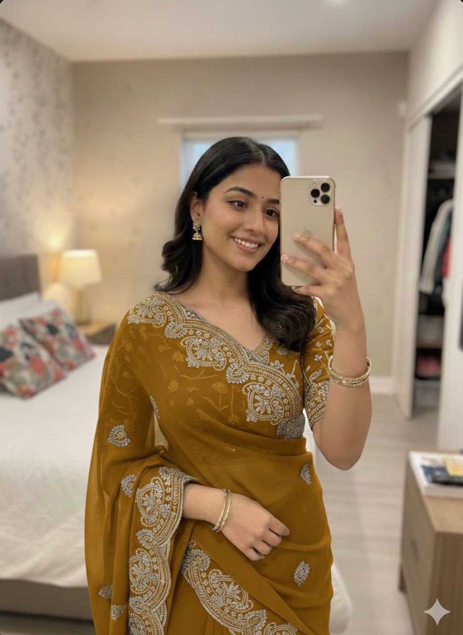 Ynf Georgette KESH696 AMINA Sarees Wholesale Embroidered Sarees Heavy Work Sarees Festive Sarees Manufacturer- Kapda Export