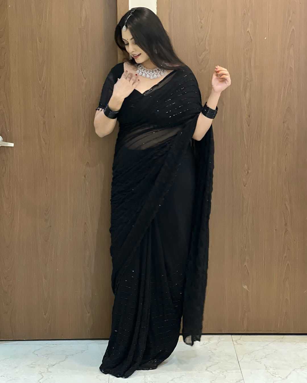 Ynf Georgette KESH716 107 Sarees Festive Collections Wholesale Party Wear Sarees Georgette Sarees Black Sarees Manufacturer- Kapda Export