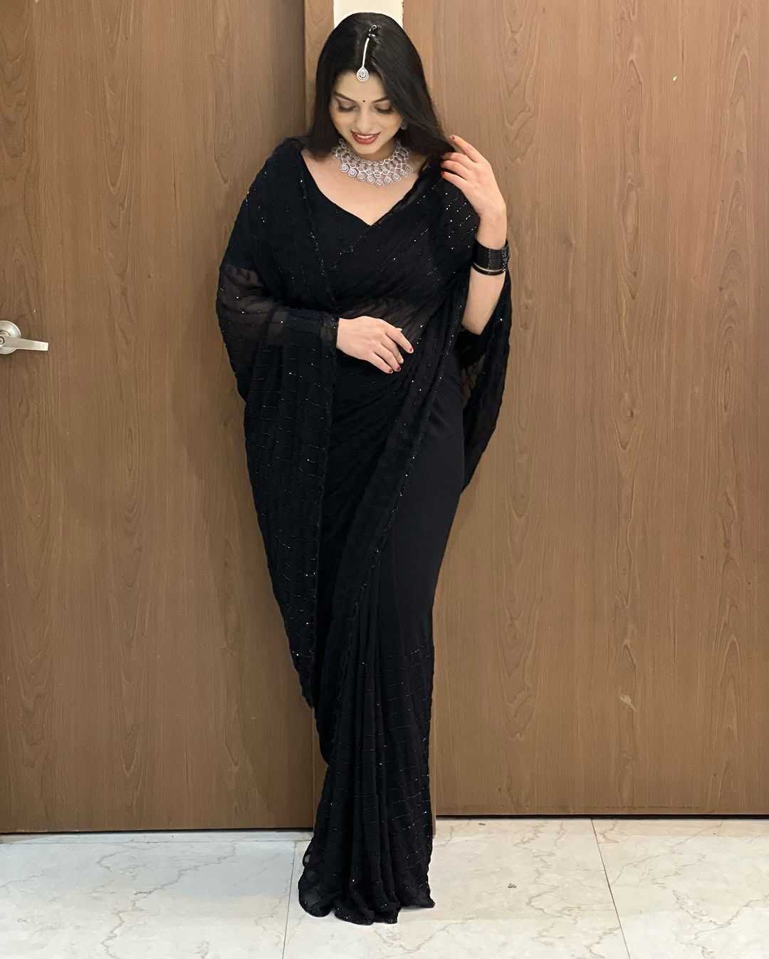 Ynf Georgette KESH716 107 Sarees Festive Collections Wholesale Party Wear Sarees Georgette Sarees Black Sarees Manufacturer- Kapda Export