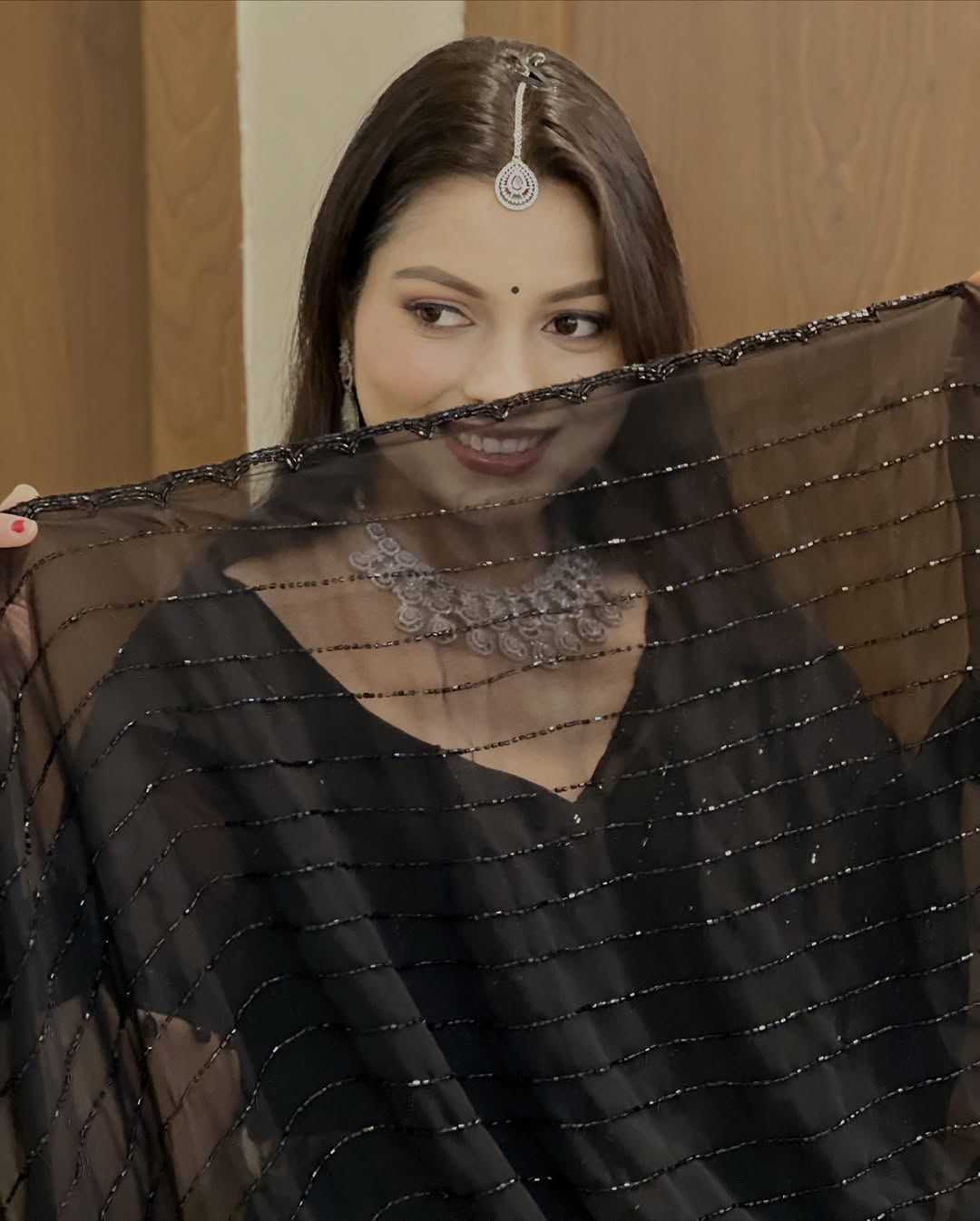 Ynf Georgette KESH716 107 Sarees Festive Collections Wholesale Party Wear Sarees Georgette Sarees Black Sarees Manufacturer- Kapda Export