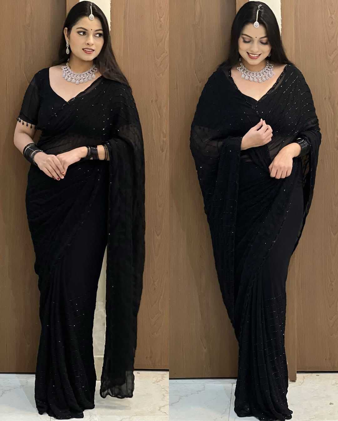 Ynf Georgette KESH716 107 Sarees Festive Collections Wholesale Party Wear Sarees Georgette Sarees Black Sarees Manufacturer- Kapda Export
