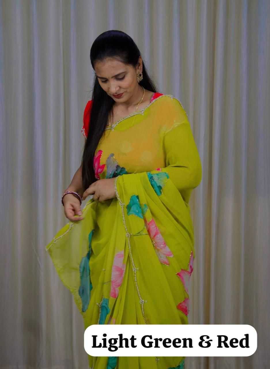 Ynf Georgette KESH716 JINSHI Sarees Wholesale Printed Sarees Floral Sarees Casual Sarees Manufacturer- Kapda Export