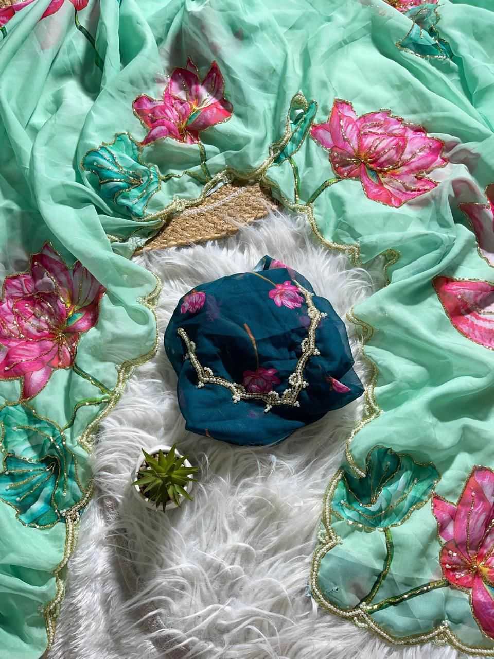 Ynf Georgette KESH716 JINSHI Sarees Wholesale Printed Sarees Floral Sarees Casual Sarees Manufacturer- Kapda Export