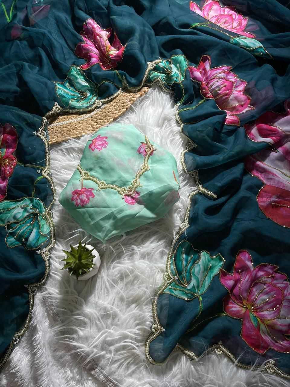 Ynf Georgette KESH716 JINSHI Sarees Wholesale Printed Sarees Floral Sarees Casual Sarees Manufacturer- Kapda Export