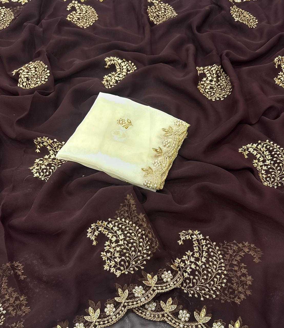 Ynf Georgette KESH716 VAMI Sarees Wholesale Work Sarees Embroidered Sarees Festive Sarees Manufacturer- Kapda Export