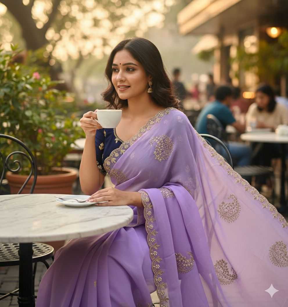 Ynf Georgette KESH716 VAMI Sarees Wholesale Work Sarees Embroidered Sarees Festive Sarees Manufacturer- Kapda Export