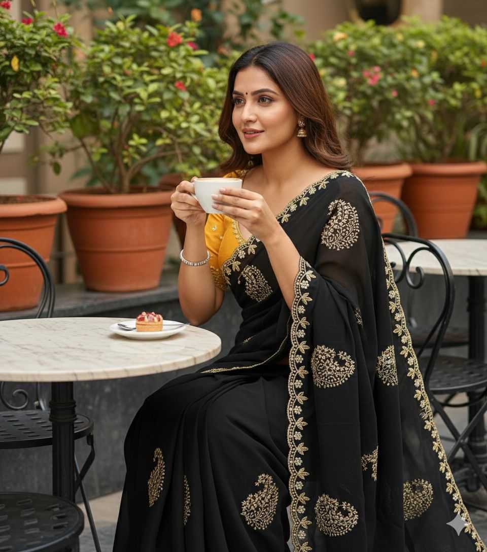 Ynf Georgette KESH716 VAMI Sarees Wholesale Work Sarees Embroidered Sarees Festive Sarees Manufacturer- Kapda Export