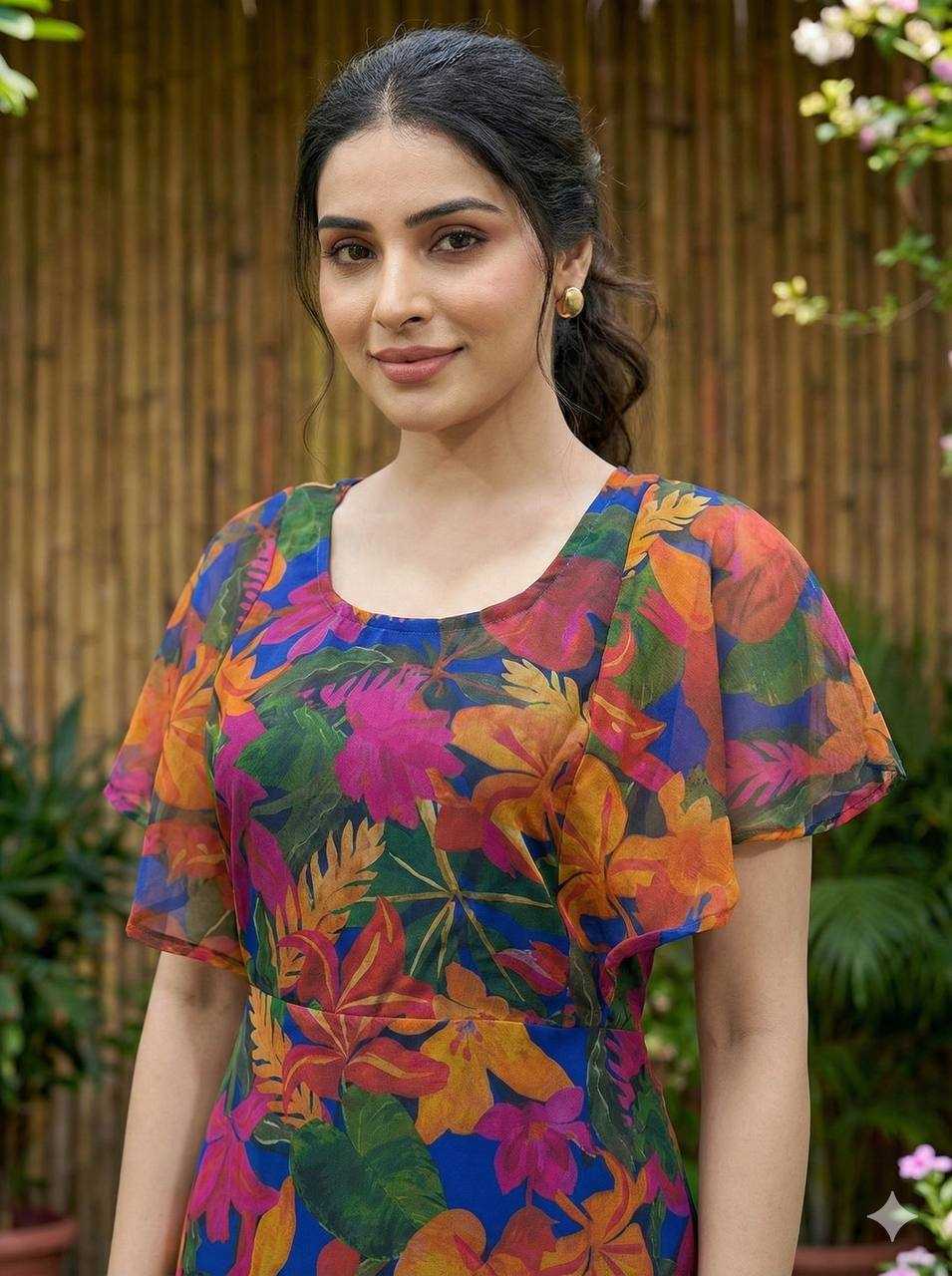 Ynf Georgette RIN125 Tropical Gowns Wholesale Printed Gowns Fancy Gowns Party Gowns Manufacturer- Kapda Export