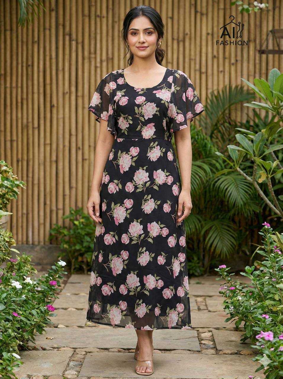 Ynf Georgette RIN125 Tropical Gowns Wholesale Printed Gowns Fancy Gowns Party Gowns Manufacturer- Kapda Export