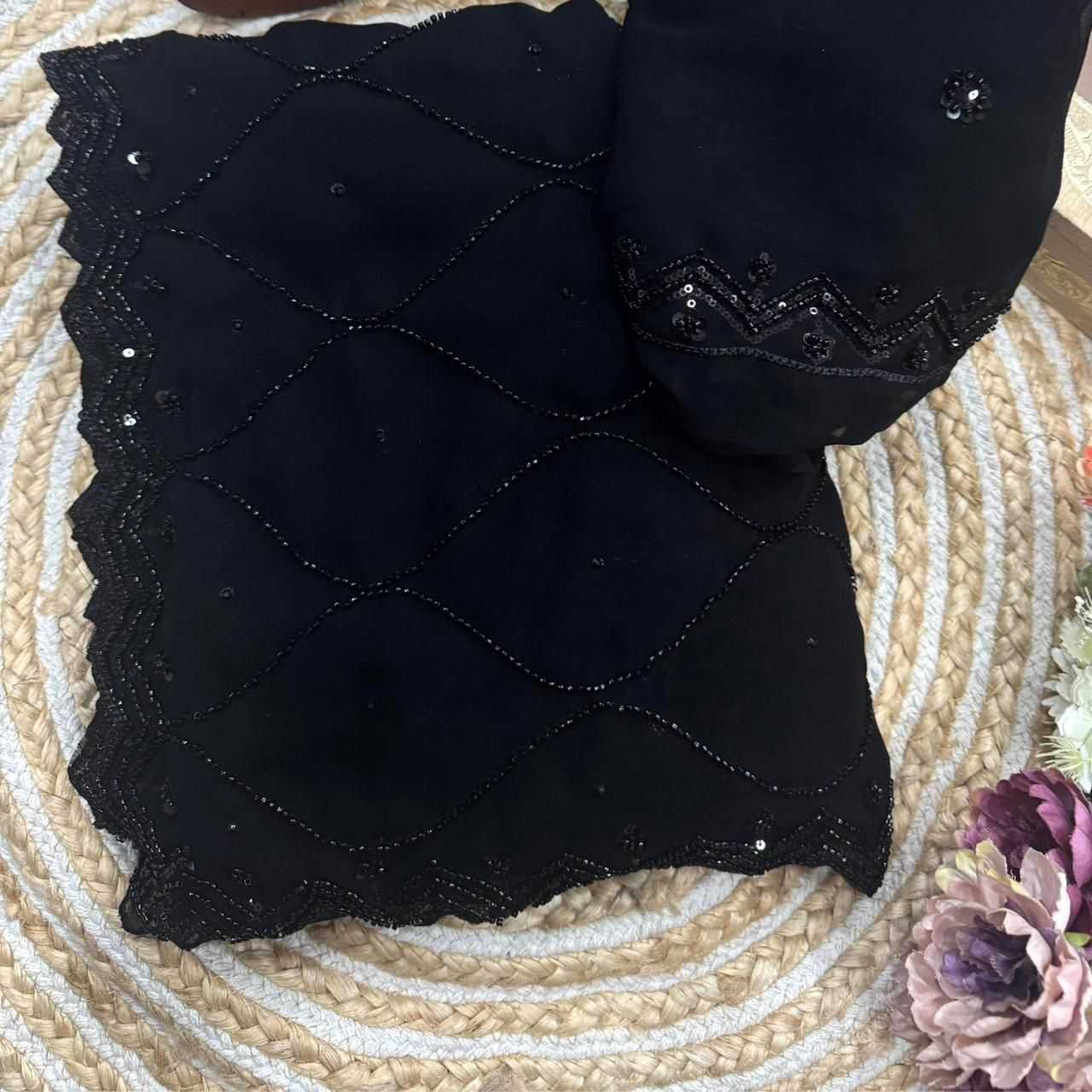 Ynf Georgette RIN134 POOJA Sarees Festive Collections Wholesale Georgette Sarees Stone Work Saree Black Sarees Manufacturer- Kapda Export