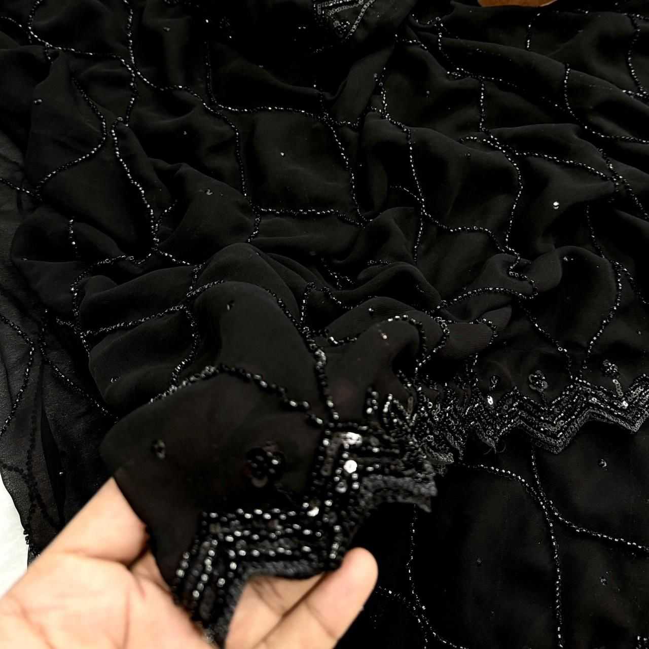 Ynf Georgette RIN134 POOJA Sarees Festive Collections Wholesale Georgette Sarees Stone Work Saree Black Sarees Manufacturer- Kapda Export