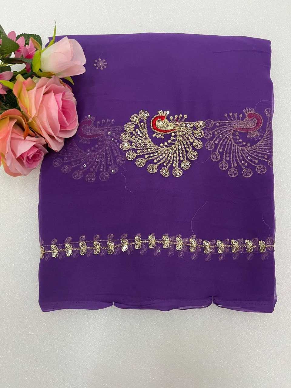 Ynf Georgette Sarees Wholesale Sequin Sarees Work Sarees Embroidered Sarees Manufacturer- Kapda Export