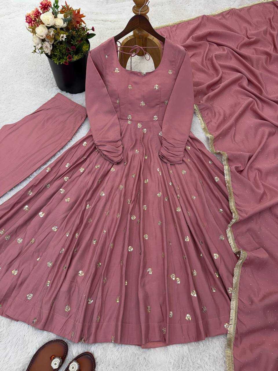 Ynf Heavy Roman Silk KESH499 5330 Gowns Wholesale Embroidery Gowns Designer Gowns Silk Gowns Manufacturer- Kapda Export