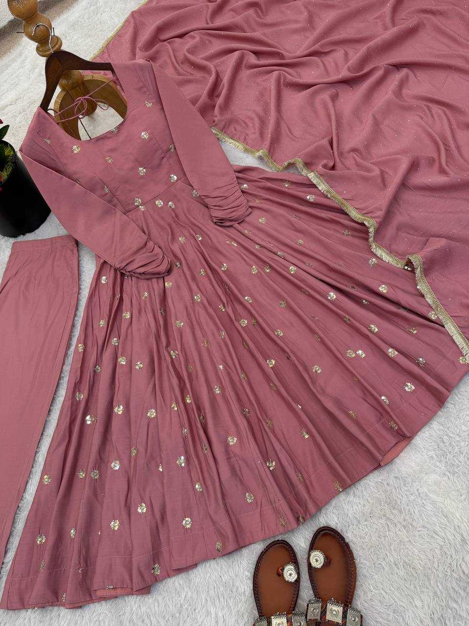 Ynf Heavy Roman Silk KESH499 5330 Gowns Wholesale Embroidery Gowns Designer Gowns Silk Gowns Manufacturer- Kapda Export