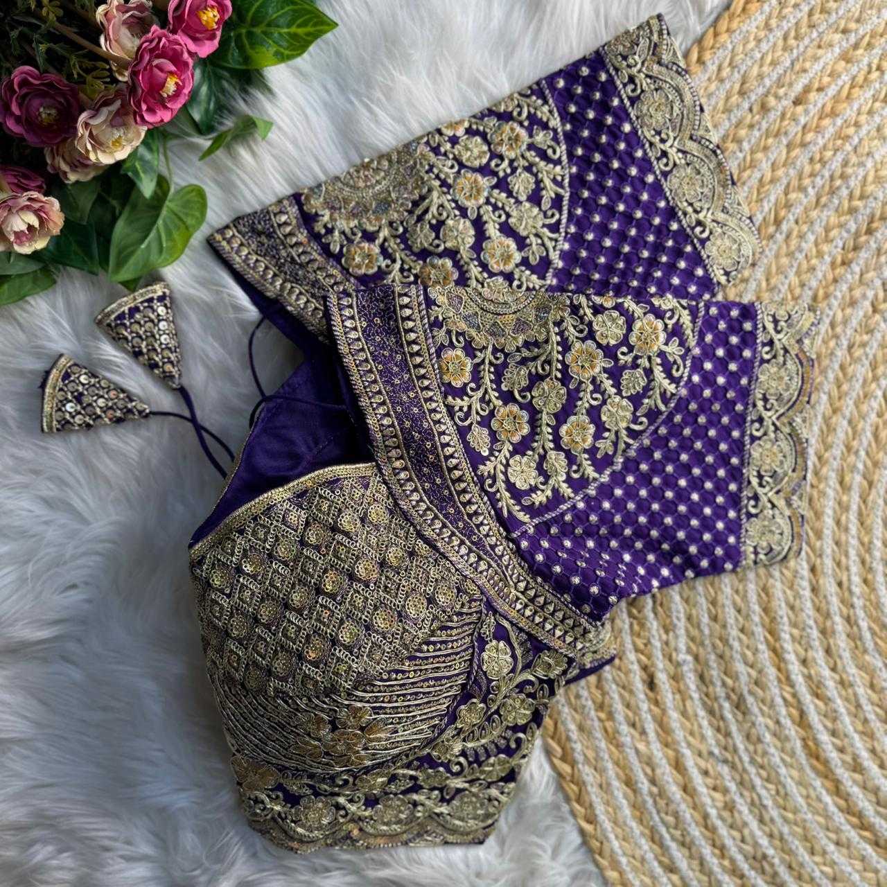 Ynf Heavy Roman Silk KESH645 INSPIRED Readymade Blouses Wholesale Sequence Embroidery Blouse Designer Blouse Silk Blouse Manufacturer- Kapda Export