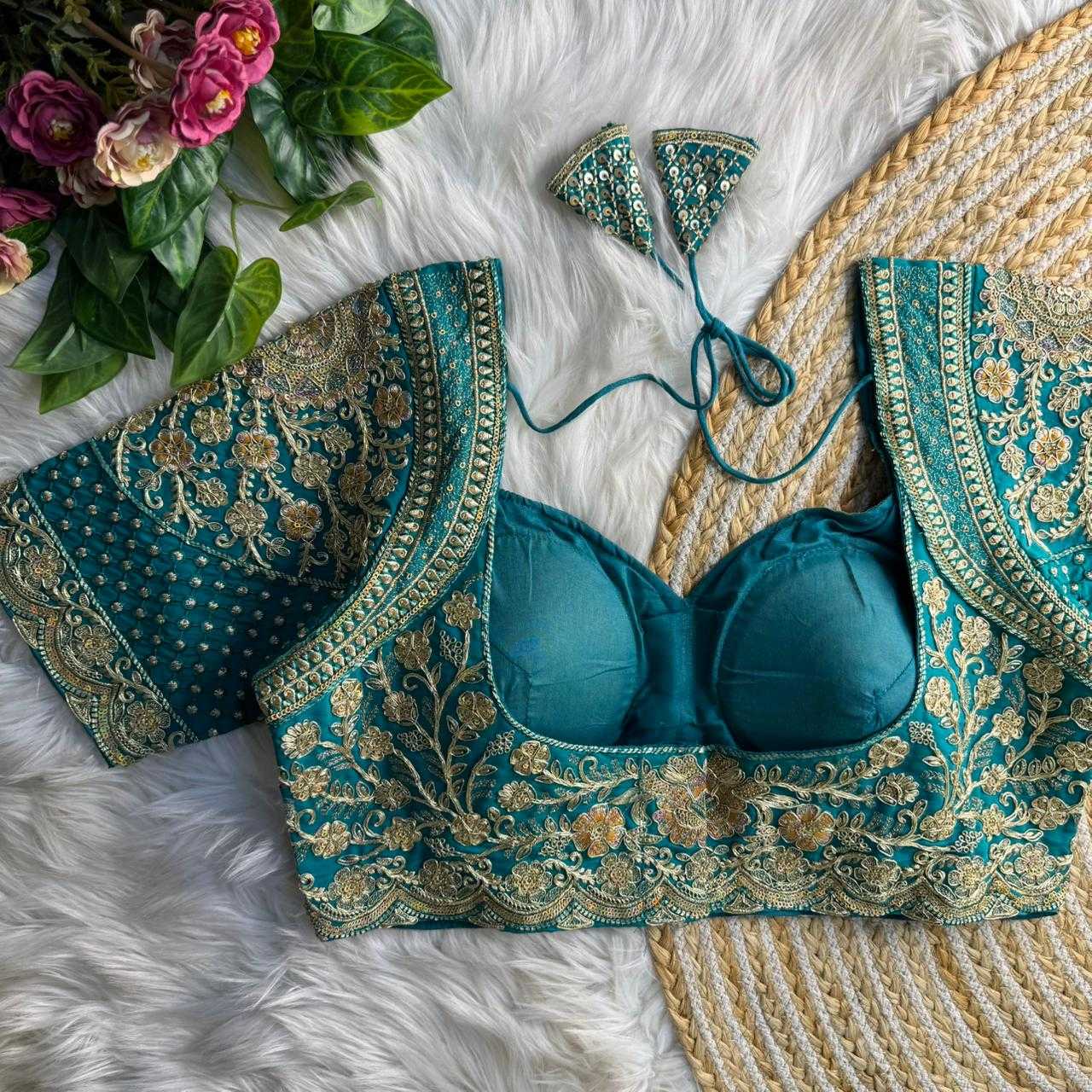 Ynf Heavy Roman Silk KESH645 INSPIRED Readymade Blouses Wholesale Sequence Embroidery Blouse Designer Blouse Silk Blouse Manufacturer- Kapda Export