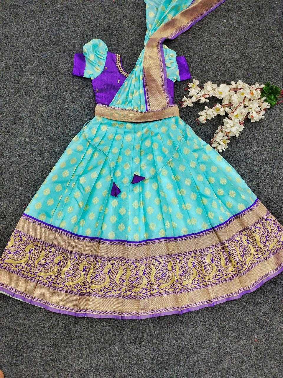 Ynf Kanjivaram Silk KESH622 maggam Kids Wear Wholesale Kids Gown Kids Ethnic Wear Kids Silk Dress Manufacturer- Kapda Export