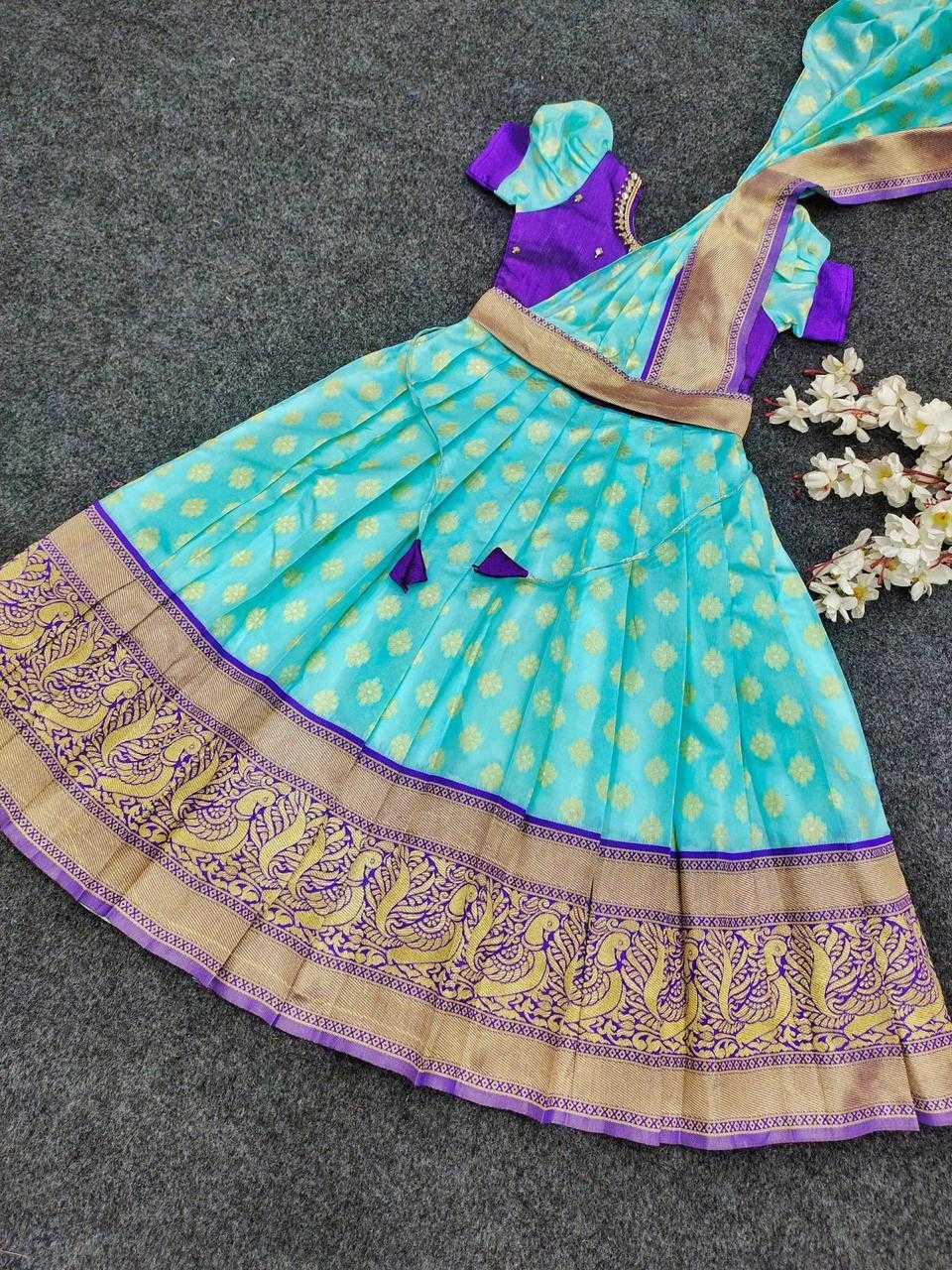 Ynf Kanjivaram Silk KESH622 maggam Kids Wear Wholesale Kids Gown Kids Ethnic Wear Kids Silk Dress Manufacturer- Kapda Export
