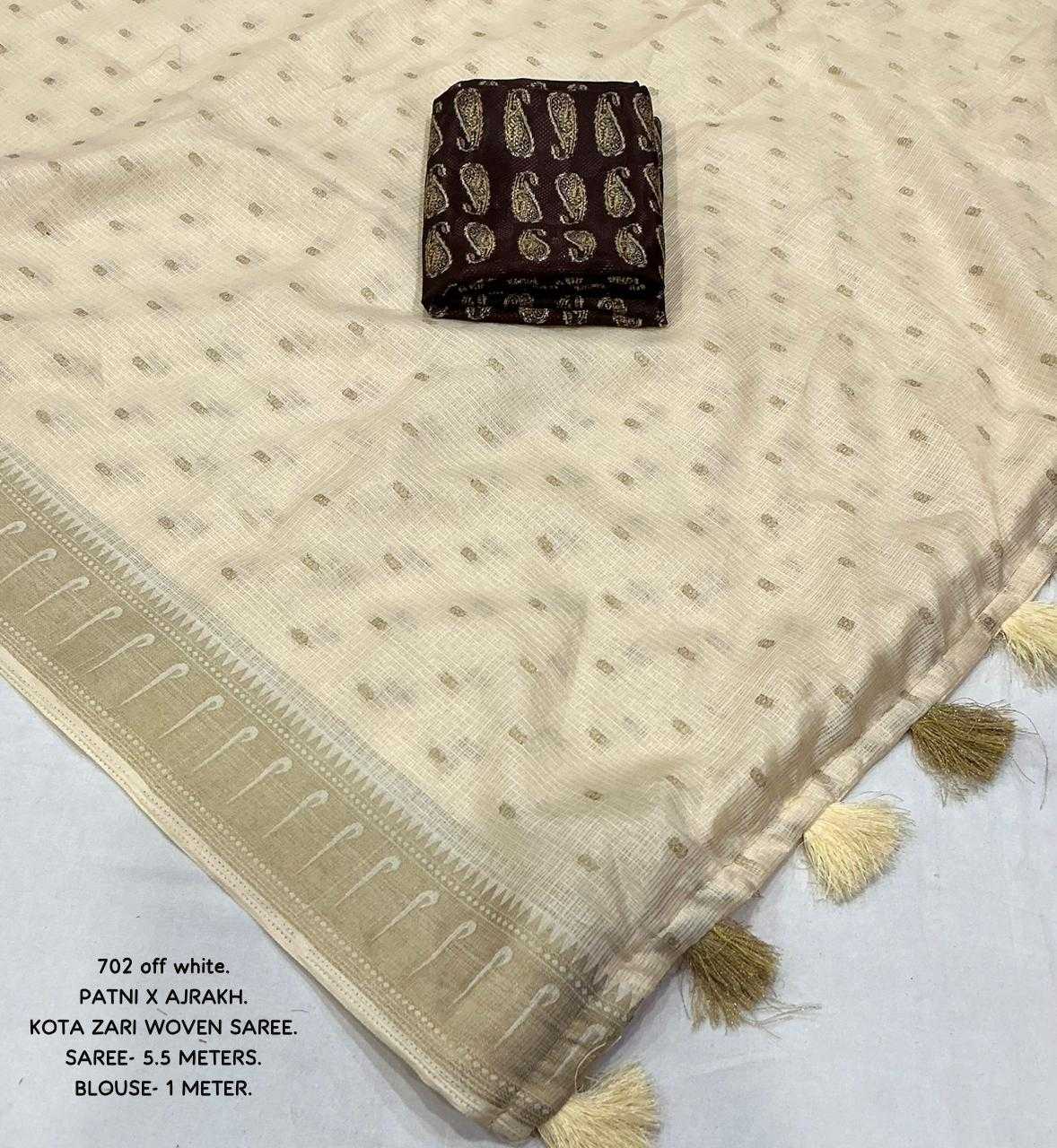 Ynf Kota Chex KESH433 702 Sarees Wholesale Printed Sarees Ajrakh Sarees Zari Sarees Manufacturer- Kapda Export