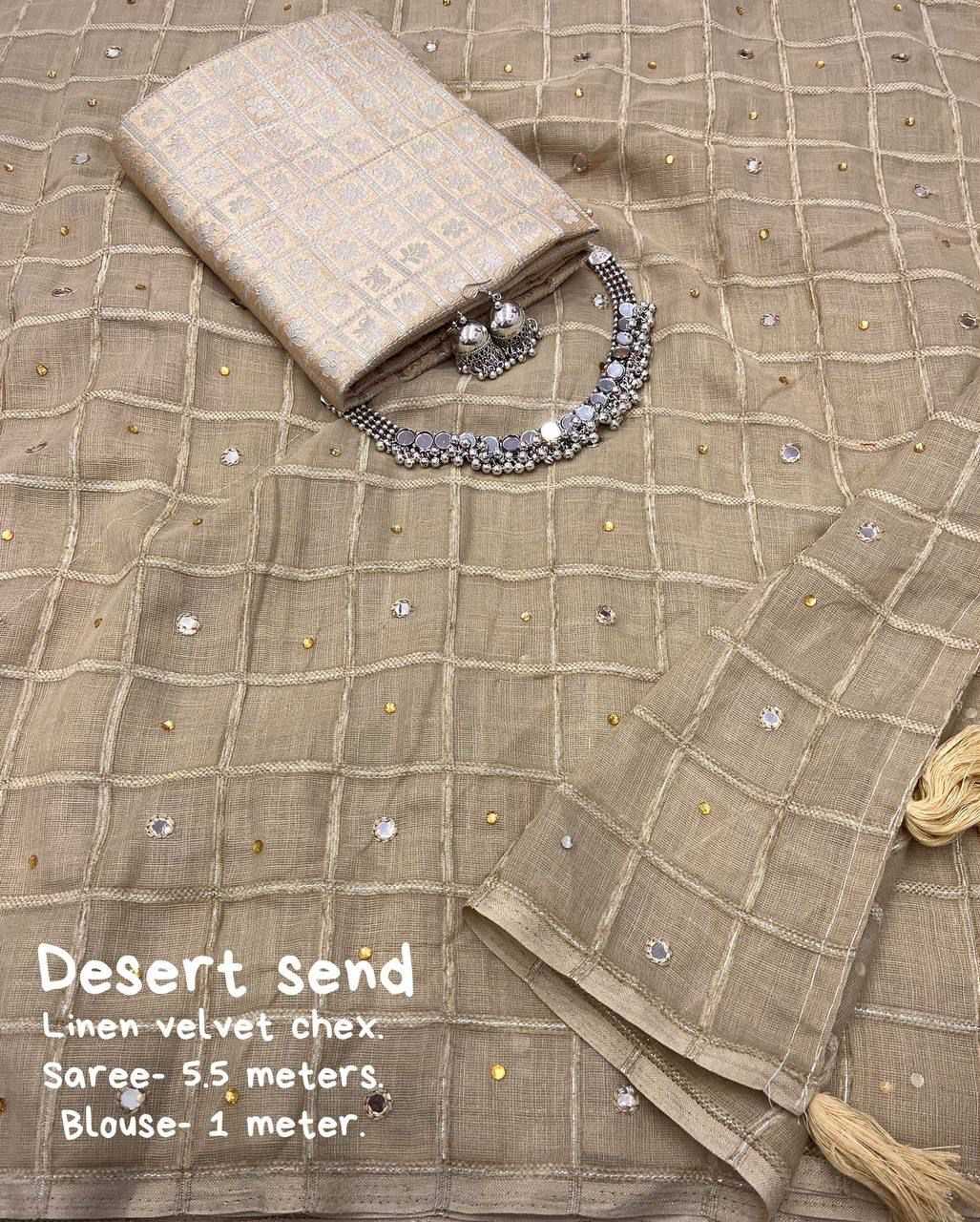 Ynf Linen KESH433 linen Sarees Wholesale Designer Sarees Mirror Work Saree Traditional Sarees Manufacturer- Kapda Export