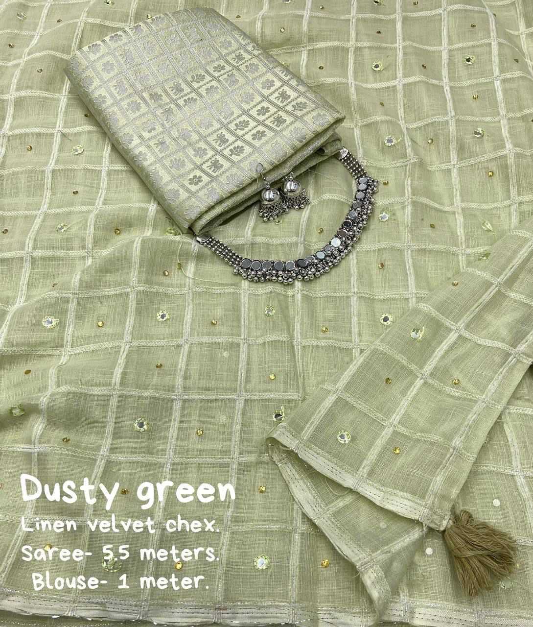 Ynf Linen KESH433 linen Sarees Wholesale Designer Sarees Mirror Work Saree Traditional Sarees Manufacturer- Kapda Export