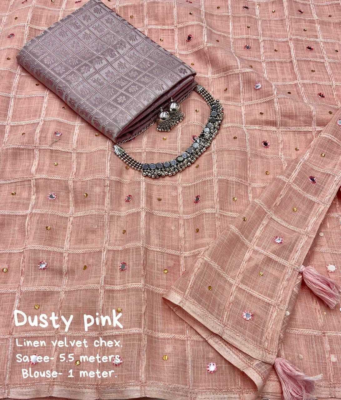 Ynf Linen KESH433 linen Sarees Wholesale Designer Sarees Mirror Work Saree Traditional Sarees Manufacturer- Kapda Export