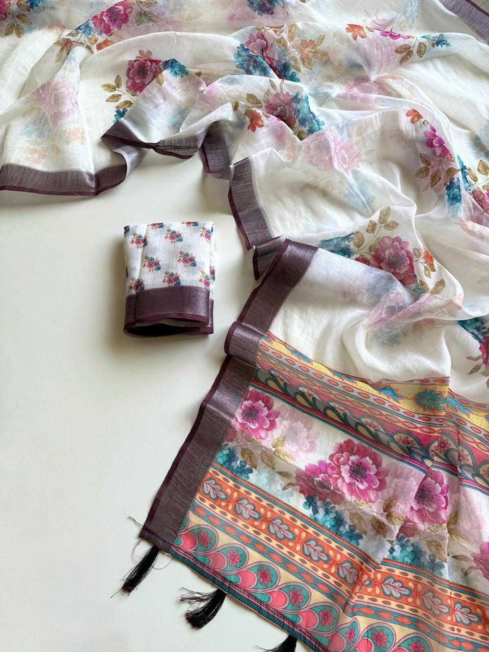 Ynf Linen KESH681 ZAMOI Sarees Wholesale Printed Sarees Linen Sarees Lightweight Sarees Manufacturer- Kapda Export