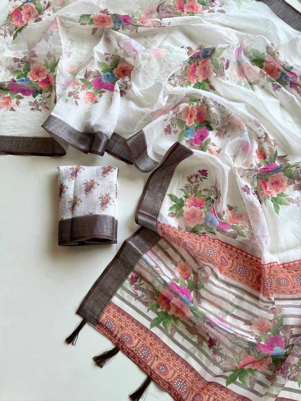 Ynf Linen KESH681 ZAMOI Sarees Wholesale Printed Sarees Linen Sarees Lightweight Sarees Manufacturer- Kapda Export