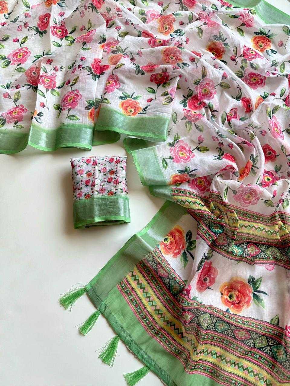 Ynf Linen KESH681 ZAMOI Sarees Wholesale Printed Sarees Linen Sarees Lightweight Sarees Manufacturer- Kapda Export