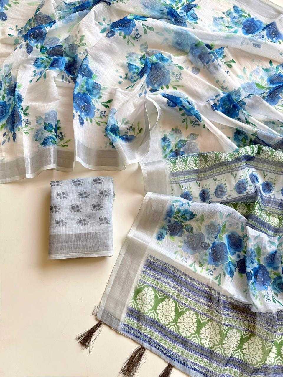 Ynf Linen KESH681 ZAMOI Sarees Wholesale Printed Sarees Linen Sarees Lightweight Sarees Manufacturer- Kapda Export