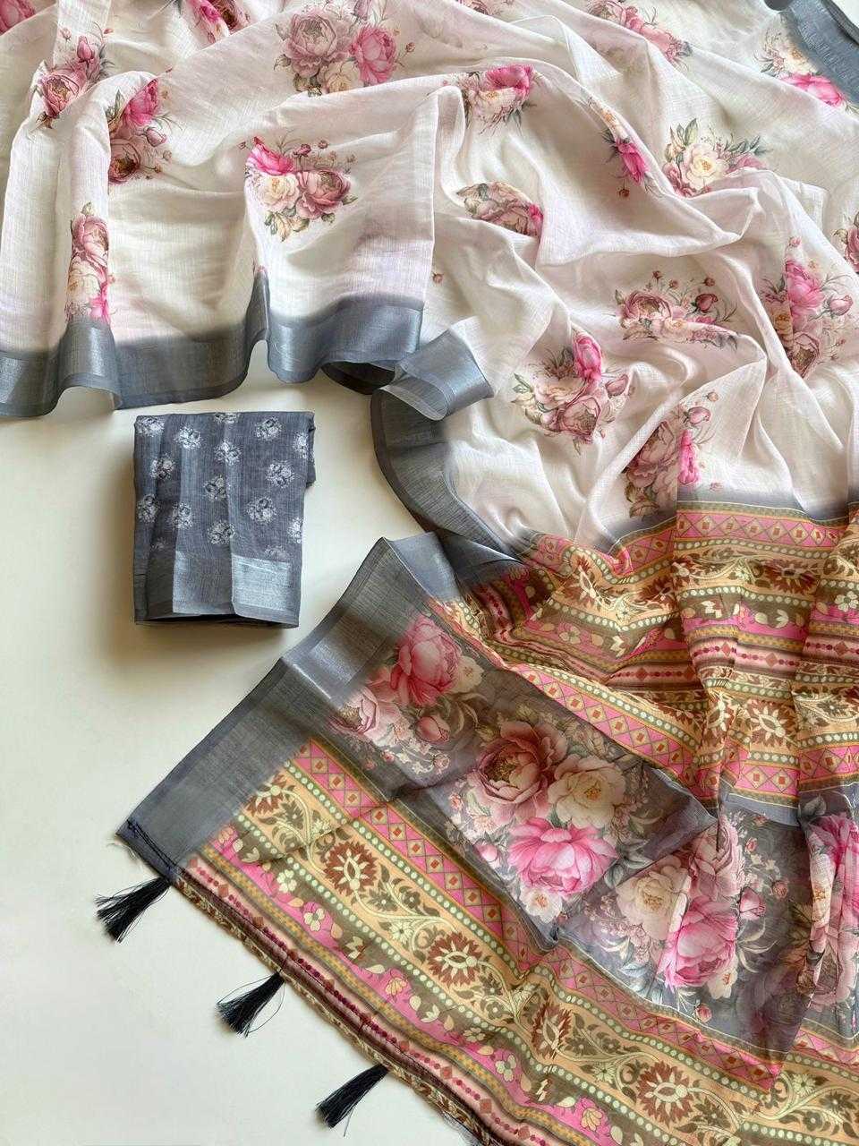 Ynf Linen KESH681 ZAMOI Sarees Wholesale Printed Sarees Linen Sarees Lightweight Sarees Manufacturer- Kapda Export